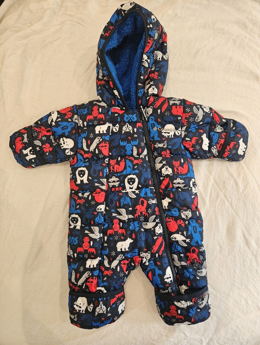 Columbiq Infant 0-3 Navy Blue Printed Puffer Jacket with Red & White Accents